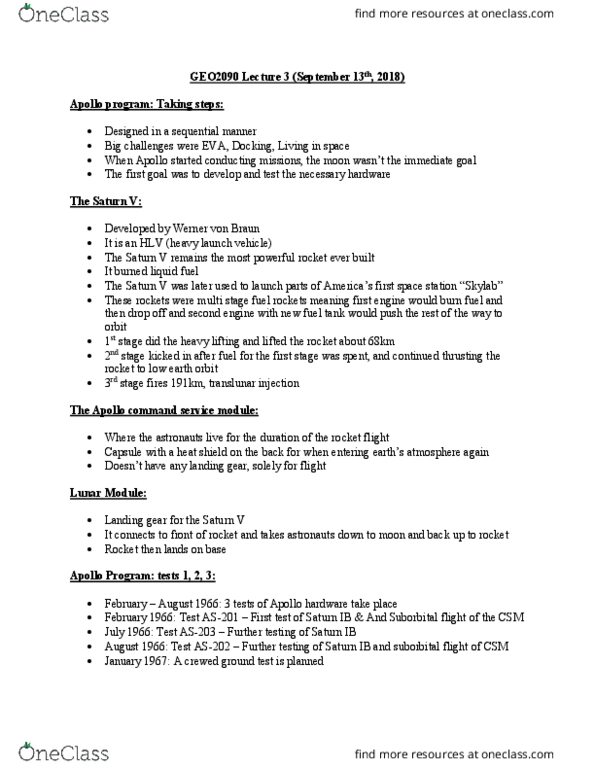 Geography 2090A/B Lecture Notes - Lecture 3: Wernher Von Braun, Trans-Lunar Injection, Saturn Ib thumbnail