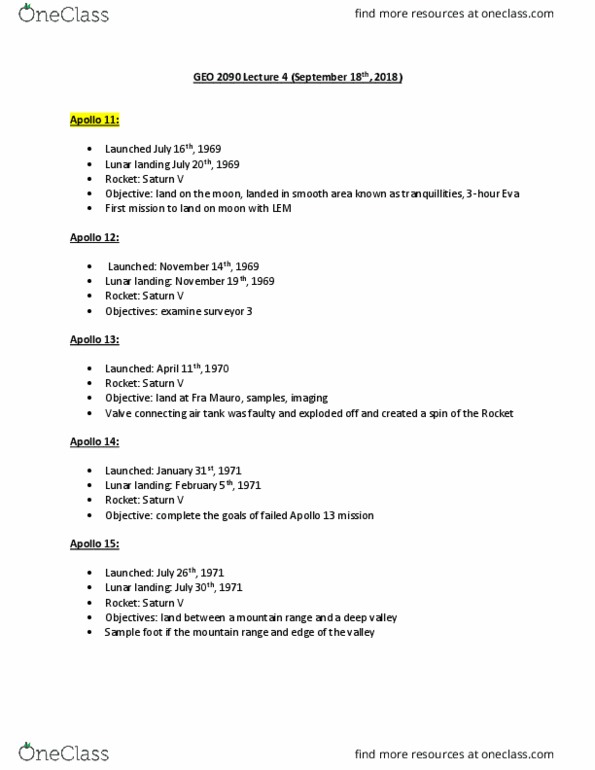 Geography 2090A/B Lecture Notes - Lecture 4: Surveyor 3, Apollo 14, Apollo 12 thumbnail