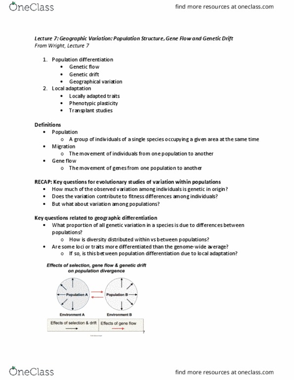 BIO120H1 Lecture Notes - Lecture 7: Genetic Drift, Gene Flow, Phenotypic Plasticity thumbnail