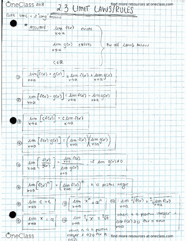 Calculus 1000A/B Lecture 12: 2.3 Part 1 Limit Laws and Rules cover image