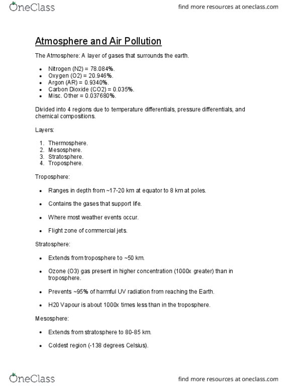 BIOL-103 Lecture Notes - Lecture 14: Flight Zone, Thermosphere, Sulfur Trioxide thumbnail