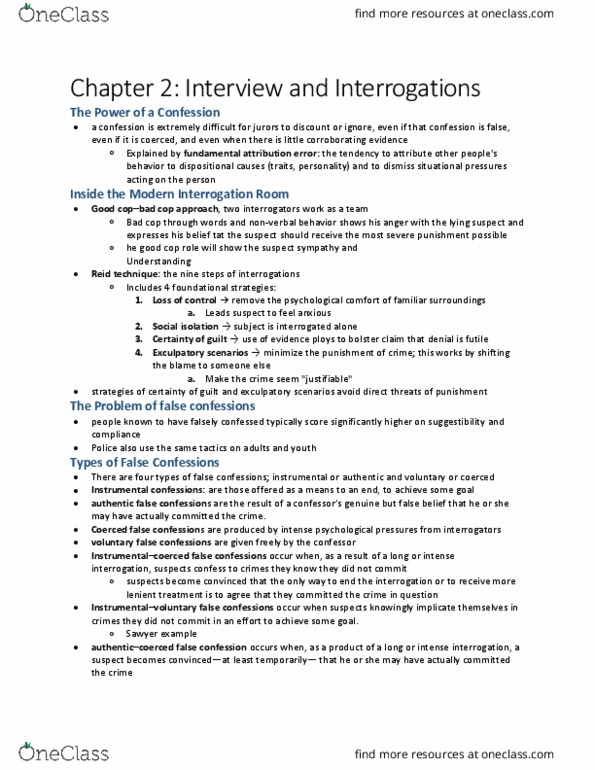 PSY328H1 Chapter Notes - Chapter 2: Fundamental Attribution Error, Reid Technique, Social Isolation thumbnail