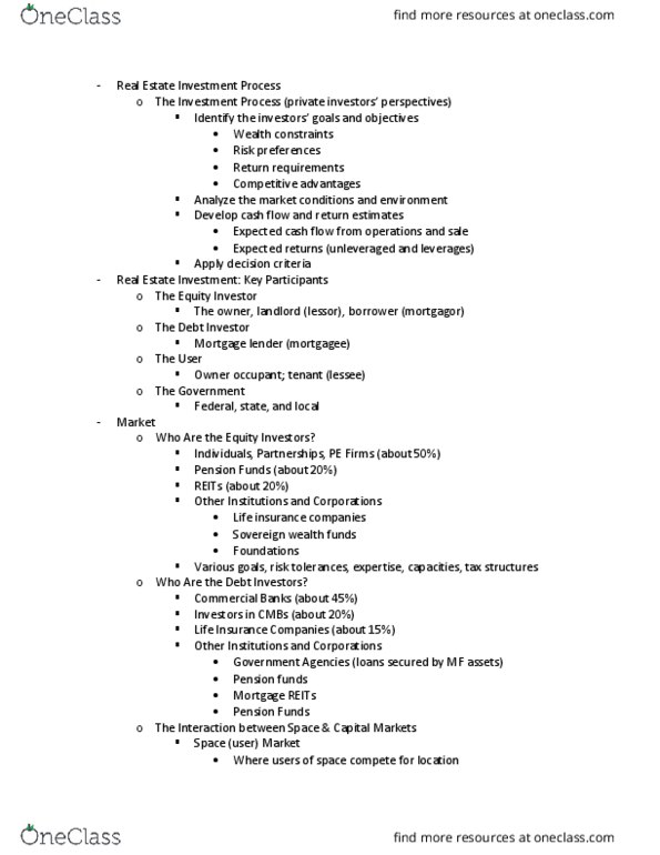 REE-4313 Lecture Notes - Lecture 1: Cash Flow, Life Insurance, Transaction Cost thumbnail