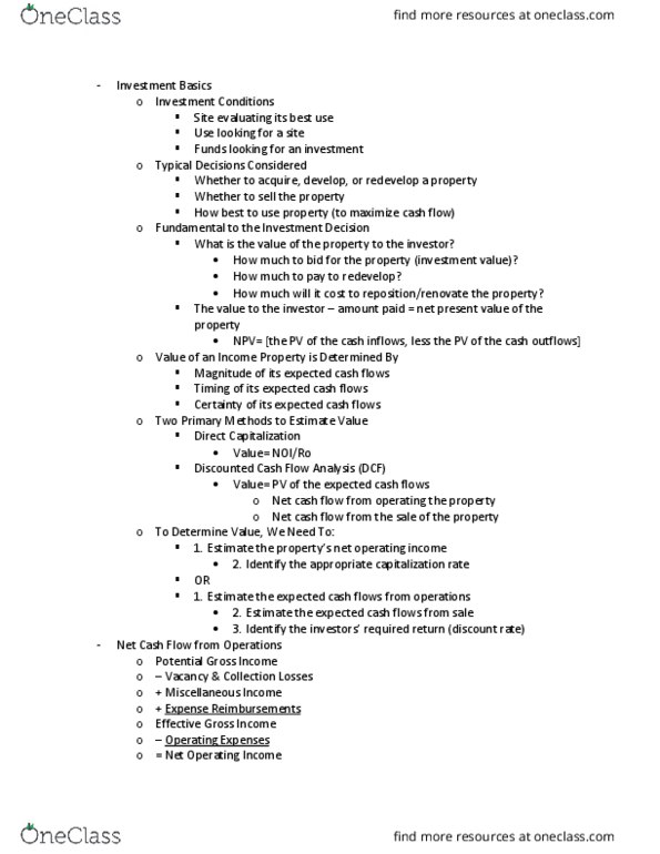 REE-4313 Lecture Notes - Lecture 3: Earnings Before Interest And Taxes, Capitalization Rate, Cash Flow thumbnail