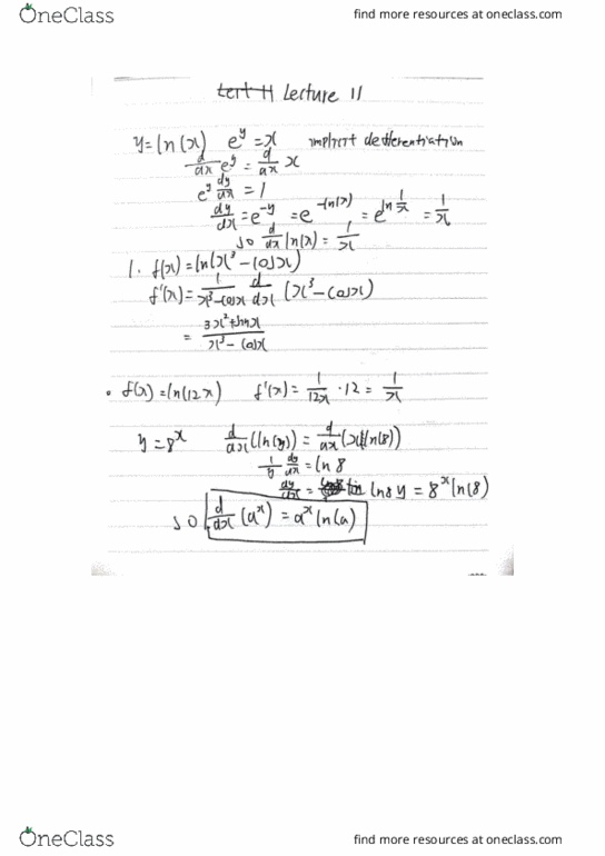 MATH 1131Q Lecture 11: Math 1131Q 3.6 note derivatives of logarithmic functions cover image