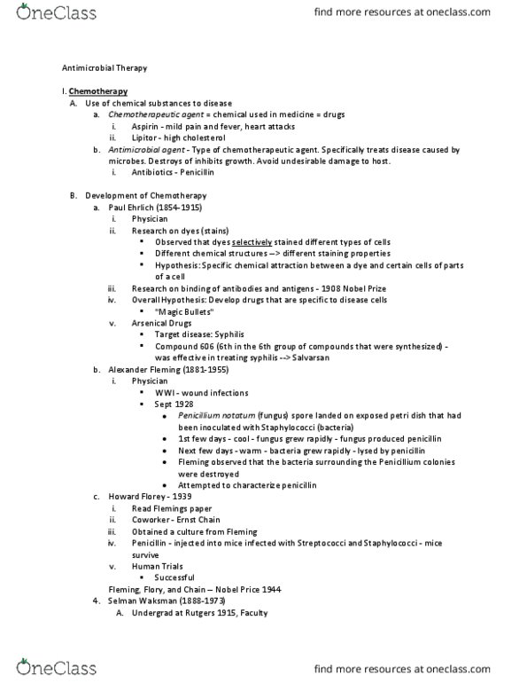 01:447:390 Lecture Notes - Lecture 11: Selman Waksman, Therapeutic Index, Petri Dish thumbnail