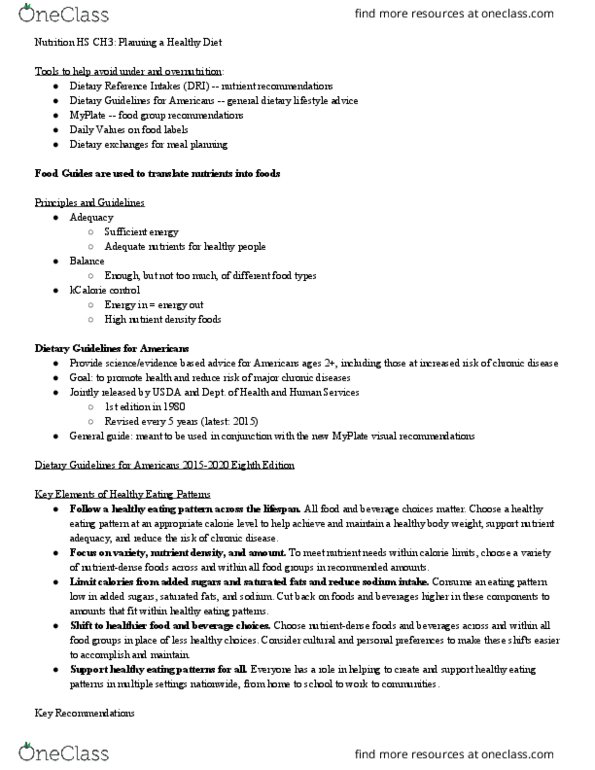 HSCI 1105 Lecture Notes - Lecture 3: Nutrient Density, Myplate, Saturated Fat thumbnail