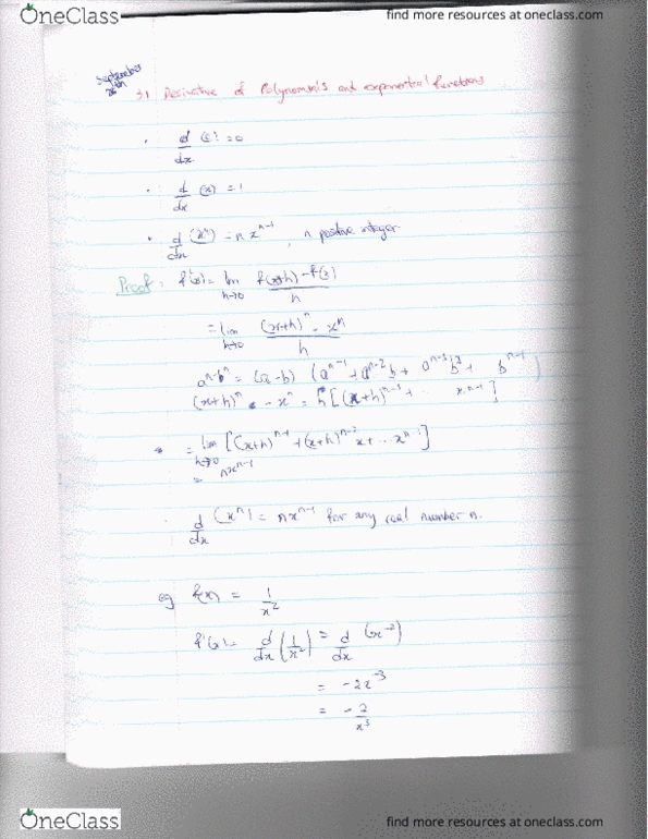 MATH100 Lecture 11: September 28th- Derivative of polynomials and exponential functions+ quotient and product rule cover image