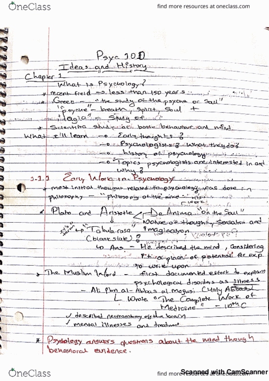 PSYC 100 Chapter 1: study notes for chapter1 and lecture 1 thumbnail