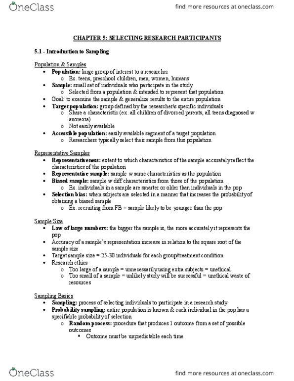 CRCJ 3001 Chapter Notes - Chapter 5: Convenience Sampling, Nonprobability Sampling, Stratified Sampling thumbnail