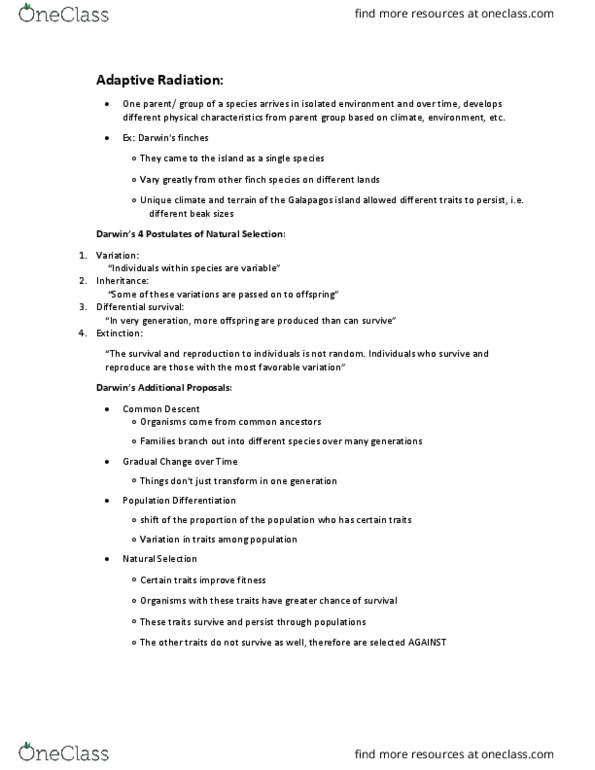 BIOLOGY 1114 Lecture 4: (4) Adaptive Radiation thumbnail