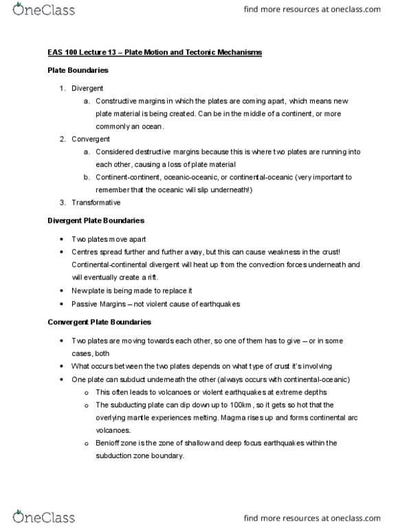 EAS100 Lecture Notes - Lecture 13: Isostasy, Lithosphere, Metamorphic Rock cover image