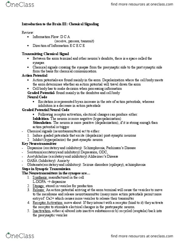 NSCI 1001 Lecture Notes - Lecture 3: Neurotransmission, Haloperidol, Axon Terminal thumbnail
