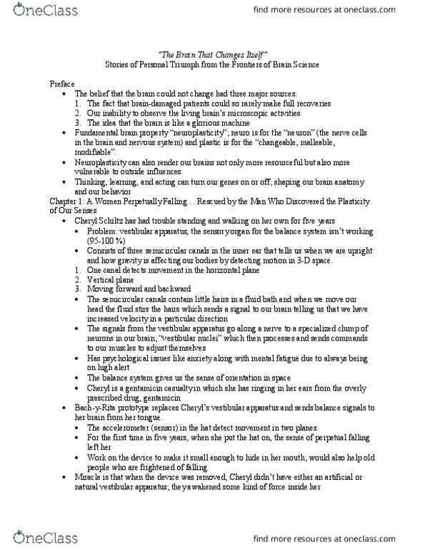 NSCI 1001 Lecture Notes - Lecture 4: Cochlea, Brainstem, Camillo Golgi thumbnail