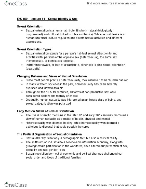 IDS 159 Lecture Notes - Lecture 11: Ageism, Sexual Orientation, Sexual Diversity thumbnail