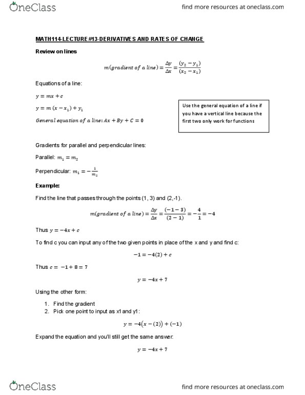 MATH114 Lecture Notes - Lecture 13: Difference Quotient cover image