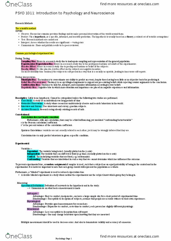 PSYO 1011 Chapter Notes - Chapter 2: Null Hypothesis, Pearson Product-Moment Correlation Coefficient, Blind Experiment thumbnail