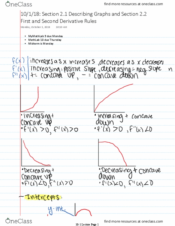 MATH221 Lecture 15: Section 2.1 Describing Graphs and Section 2.2 First and Second Derivative Rules thumbnail