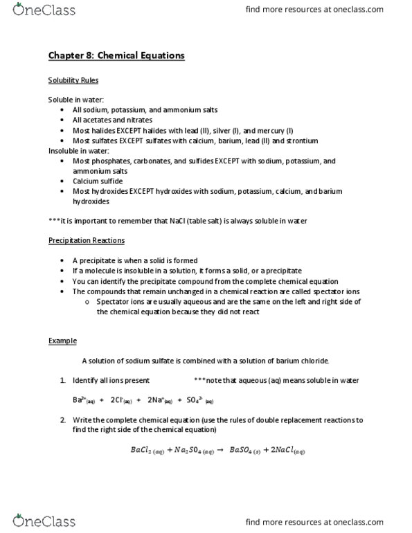 CHEM-C 101 Lecture Notes - Lecture 20: Chemical Equation, Barium Chloride, Sodium Sulfate thumbnail