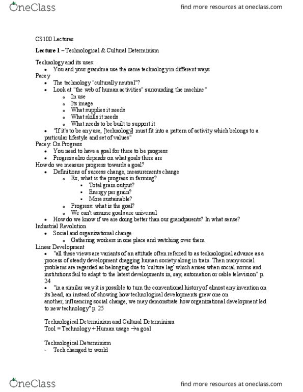 CS100 Lecture Notes - Lecture 1: Langdon Winner, Hyperbole, Cultural Lag thumbnail