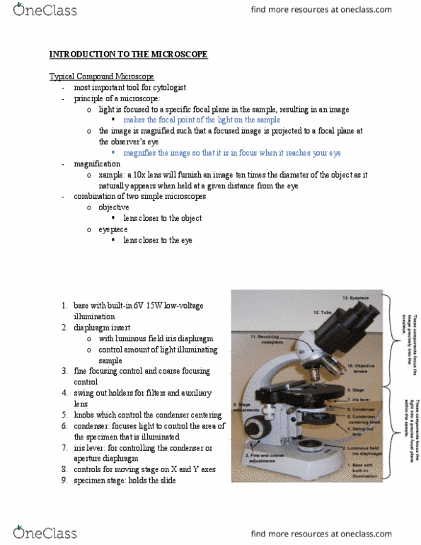 PLNT 3140 Lecture Notes - Lecture 2: Cell Biology, Eyepiece thumbnail