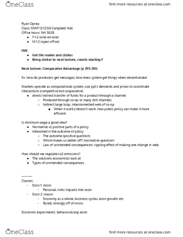 ECON 1 Lecture Notes - Lecture 1: Academic Integrity, Business Cycle cover image