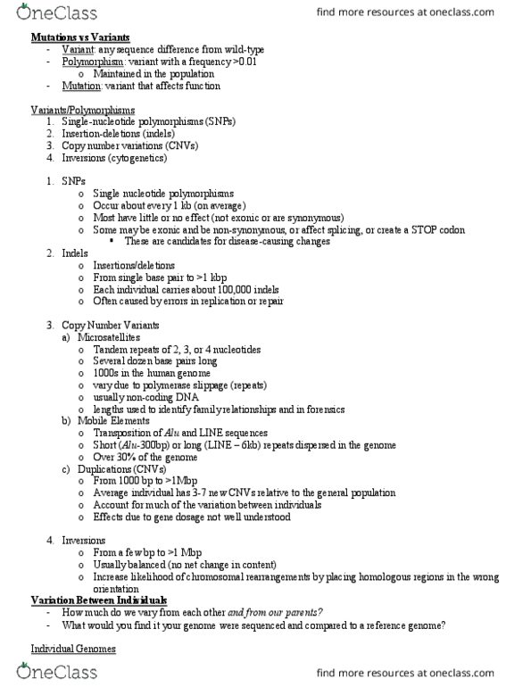 BGEN 3020 Lecture Notes - Lecture 6: Haemophilia B, Ryanodine Receptor, Factor Ix thumbnail