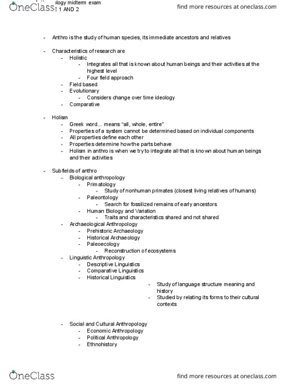 ANTA01H3 Lecture Notes - Lecture 1: Ethnography, Animal Husbandry, Medical Anthropology thumbnail