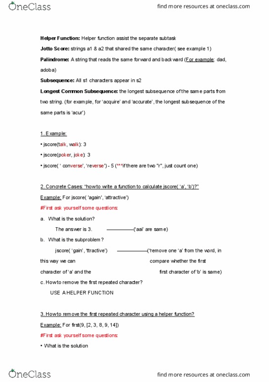 CAS CS 111 Lecture Notes - Lecture 13: Microsoft Powerpoint, Palindrome, Subsequence cover image