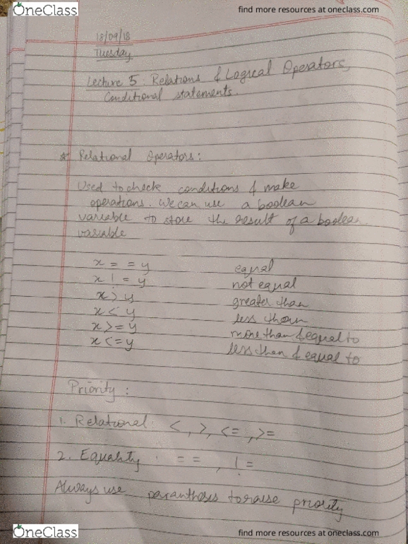 COMP 202 Lecture 5: COMP 202- Lecture 5 (Relational and Logical Operators, Conditional Statements)- 18th Sept- Part 1 cover image