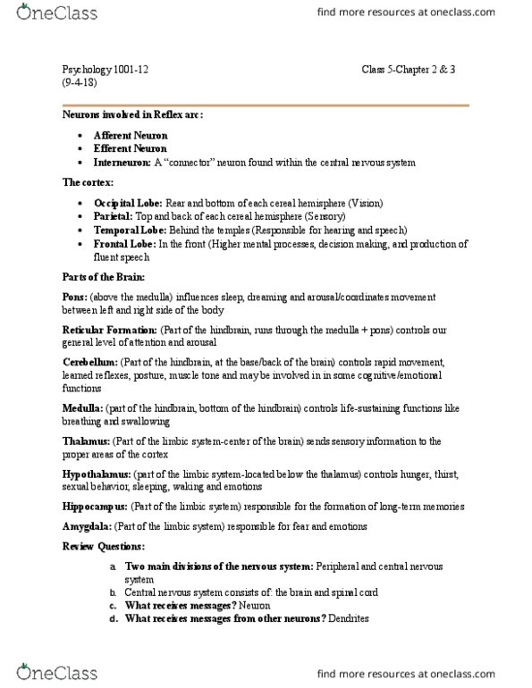 PSYC 1001 Lecture Notes - Lecture 3: Sensory Neuron, Taste Receptor, Olfactory Receptor thumbnail