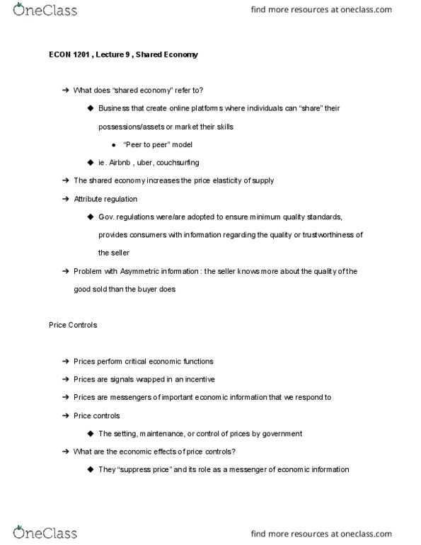 ECON 1201 Lecture Notes - Lecture 9: Price Floor, Economic Surplus, Deadweight Loss cover image