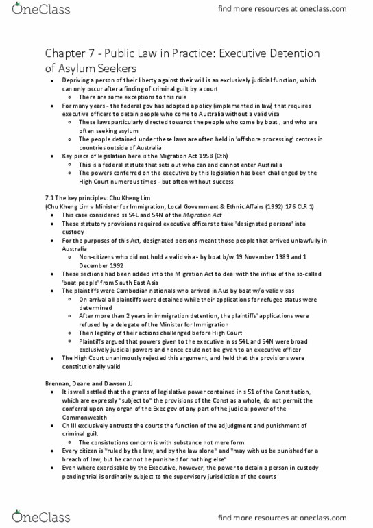 LAW1112 Chapter Notes - Chapter 7: Australian Communist Party V Commonwealth, Administrative Detention, Nauru Regional Processing Centre thumbnail