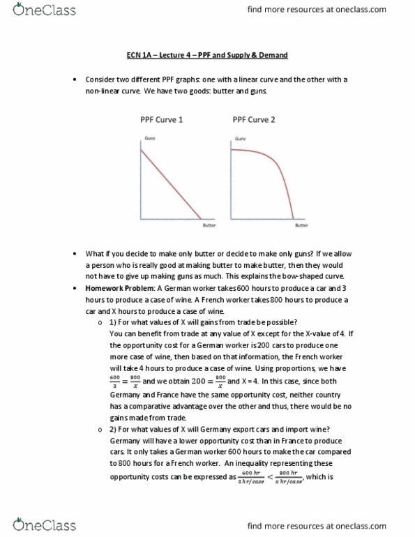 ECN 001A Lecture Notes - Lecture 4: Demand Curve, Opportunity Cost, Comparative Advantage thumbnail