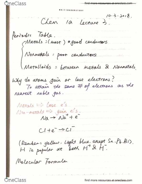 CHEM 1A Lecture 3: Chem 1a Lecture 3_20181003 Periodic Tabkle cover image