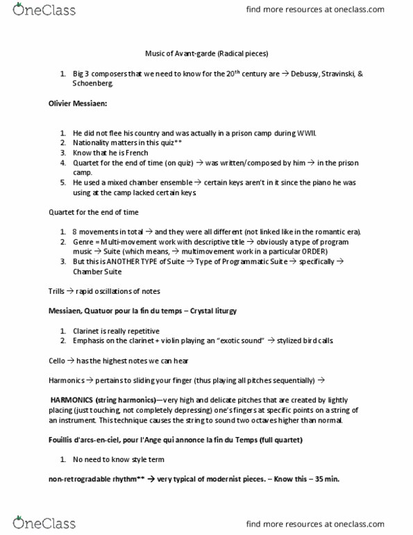 MUAR 211 Lecture Notes - Lecture 21: Palindrome, Quatuor Pour La Fin Du Temps, Olivier Messiaen thumbnail