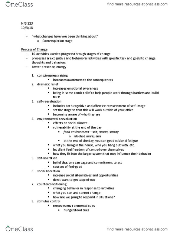 NFS 223 Lecture Notes - Lecture 14: Reinforcement, Contingency Management, Consciousness Raising thumbnail