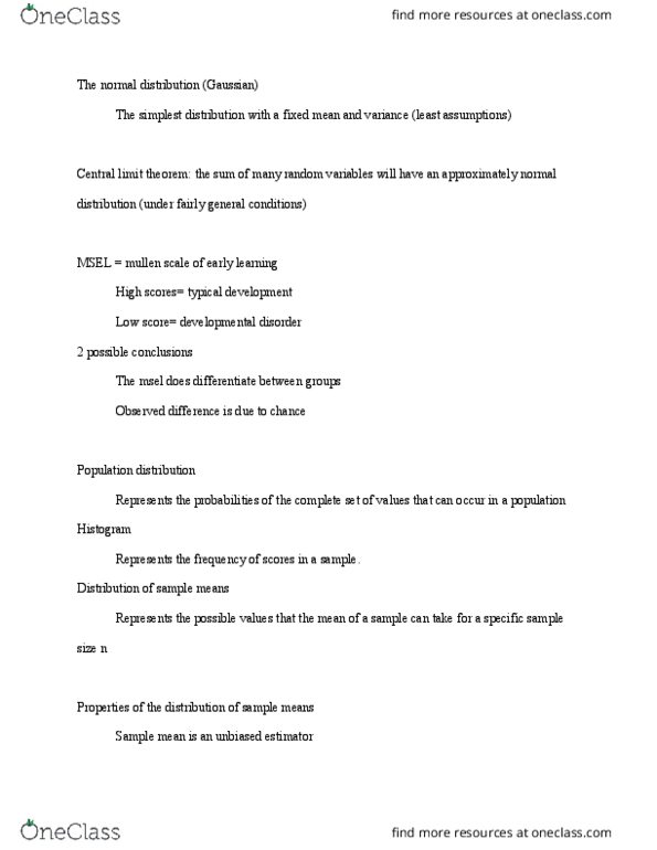 PSYC 2100WQ Lecture Notes - Lecture 10: Central Limit Theorem, Bias Of An Estimator, Developmental Disorder thumbnail