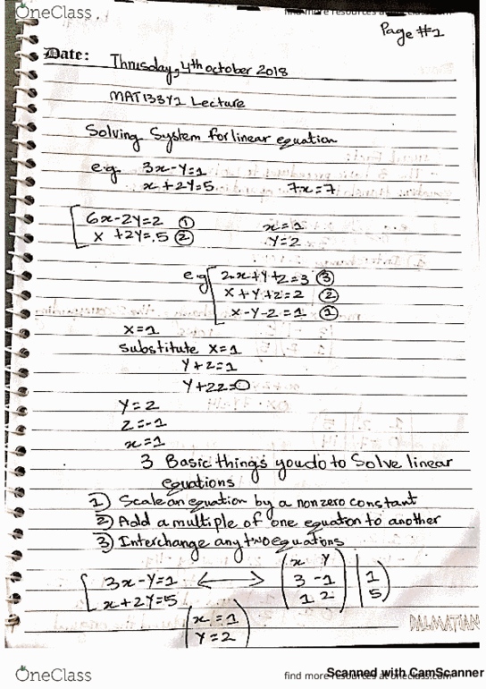 MAT133Y1 Lecture 9: MAT133y1 4th Oct lecture_20181004123216, Matrices solving linear equations cover image