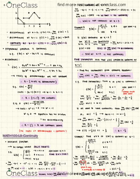 MATH 100 Lecture Notes - Lecture 10: Classification Of Discontinuities, Horse Length, Ath cover image