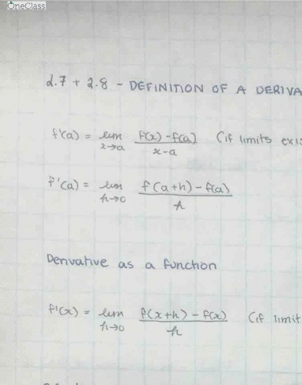Calculus 1000A/B Lecture 18: Calculus 1000A Section 2.8 The Derivative as a Function cover image