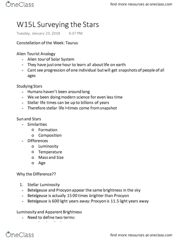 Astronomy 1021 Lecture Notes - Lecture 15: Apparent Magnitude, Parsec, Exoplanet thumbnail