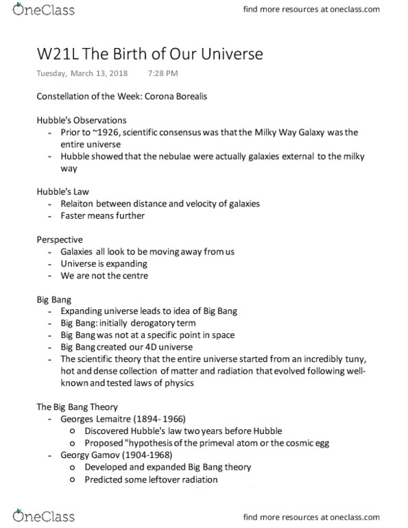 Astronomy 1021 Lecture Notes - Lecture 21: Nuclear Fusion, Horizon Problem, Fundamental Interaction thumbnail