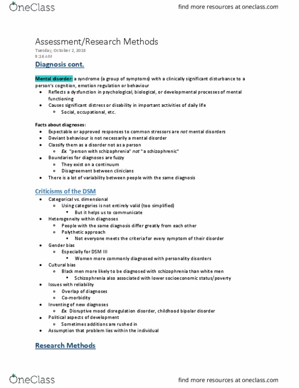 Psychology 2310A/B Lecture Notes - Lecture 4: Statistical Significance, Etiology, Face Validity thumbnail