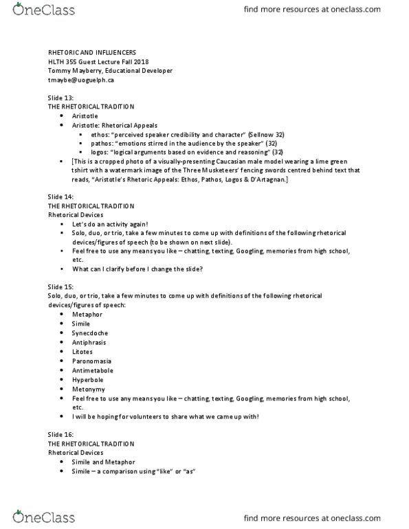 HLTH355 Lecture Notes - Lecture 17: Veggie Burger, Antimetabole, Apophasis thumbnail