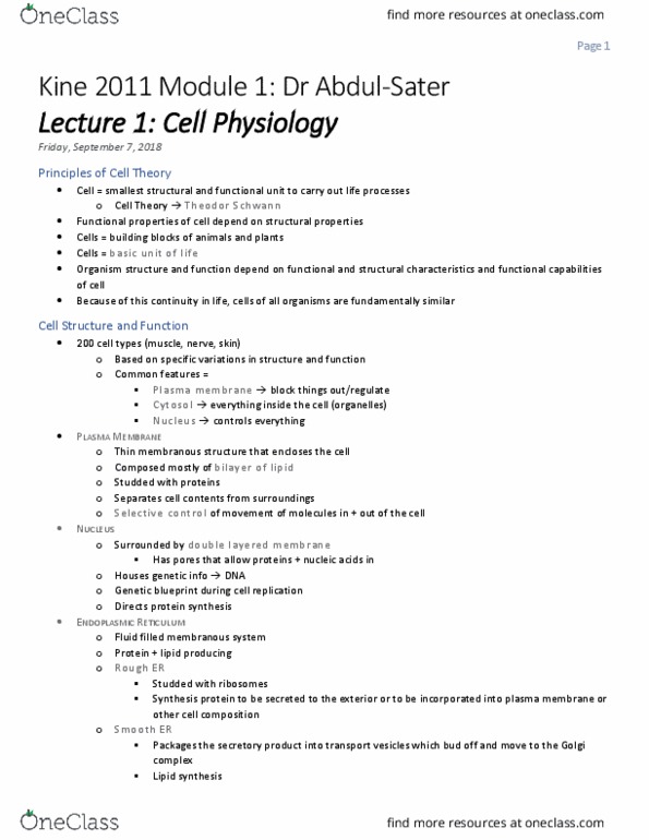 KINE 2011 Lecture Notes - Lecture 10: Extracellular Fluid, Osmotic Concentration, Osmosis thumbnail