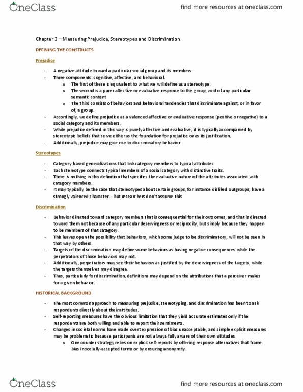 PSYC12H3 Chapter Notes - Chapter 3: Social Distance, Impression Formation, Implicit-Association Test thumbnail