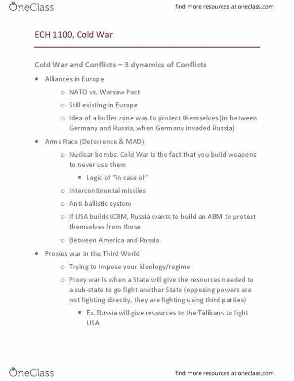 ECH 1100 Lecture Notes - Lecture 2: Proxy War, Iron Curtain, Arms Control thumbnail