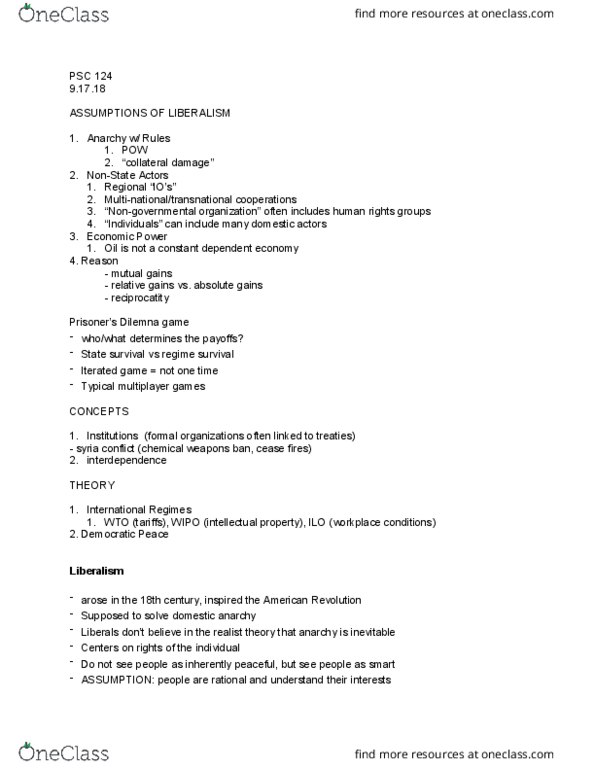 PSC 124 Lecture Notes - Lecture 4: Security Dilemma, World Intellectual Property Organization, Non-Governmental Organization thumbnail