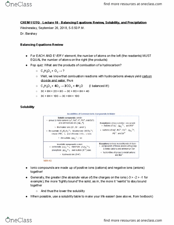 CHEM 1127Q Lecture Notes - Lecture 14: Lead, Solubility Table cover image